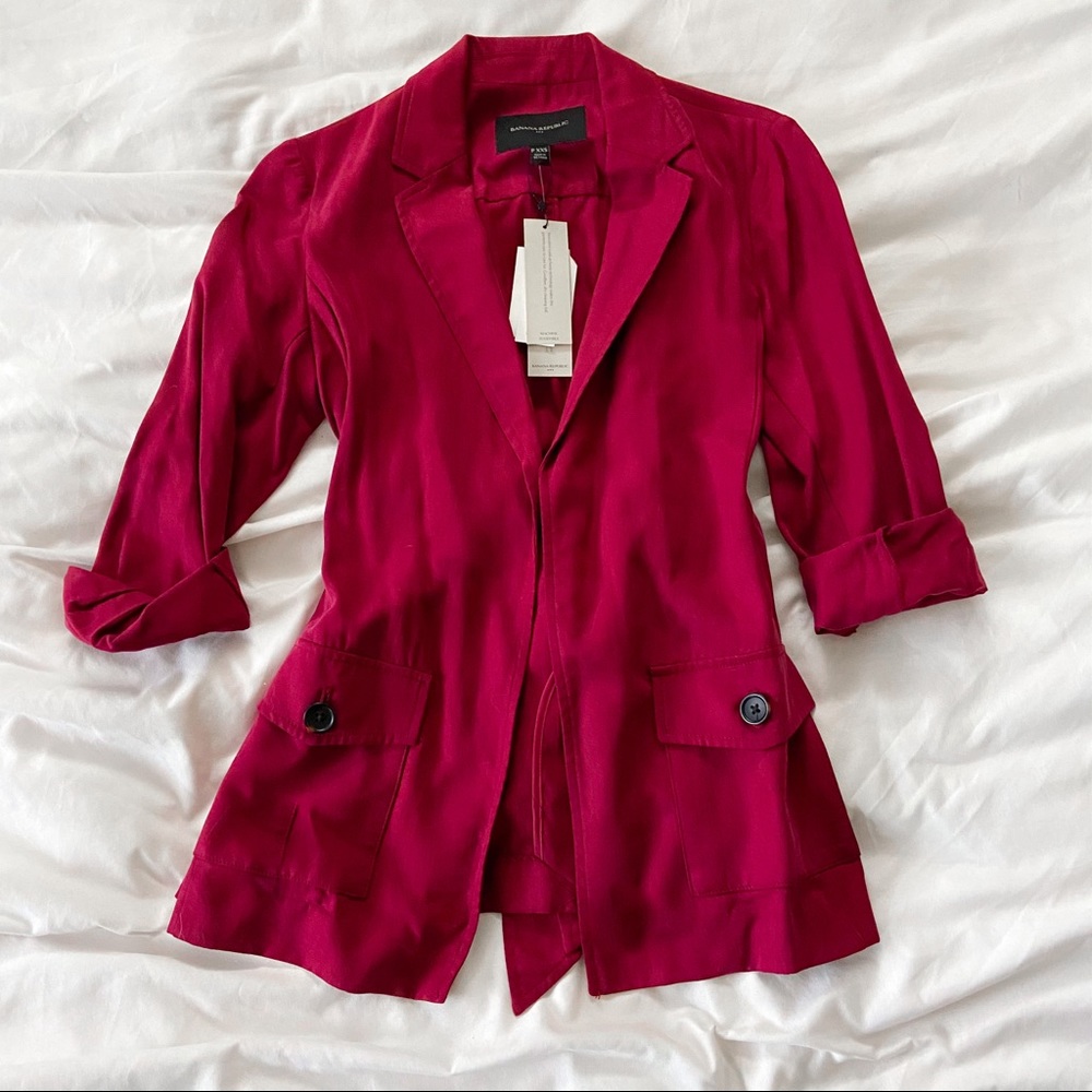 Lightweight plum blazer jacket with waist tie